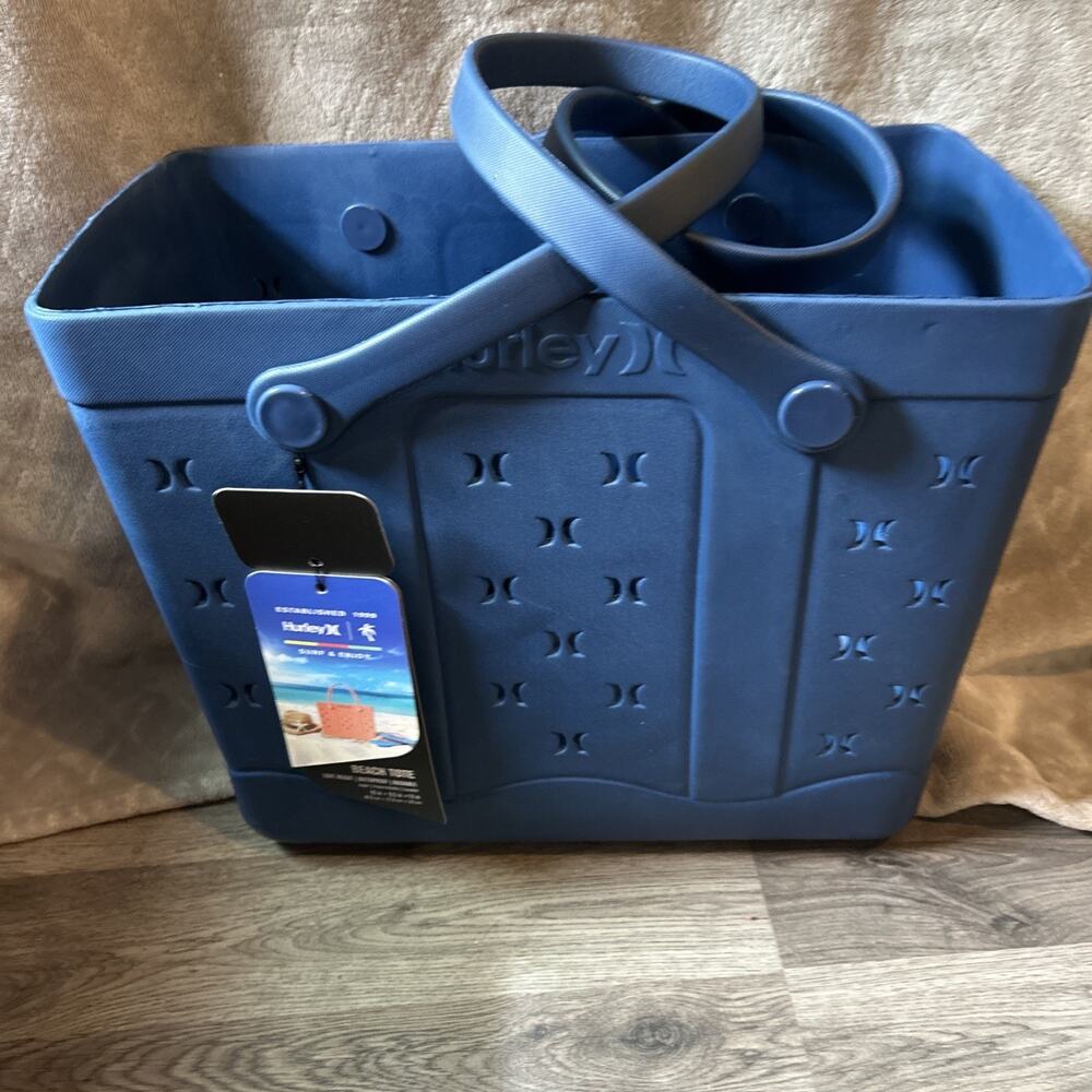 Hurley Navy Blue Beach Tote Bag Preppy Essentials Sporty Coastal Rubber Light